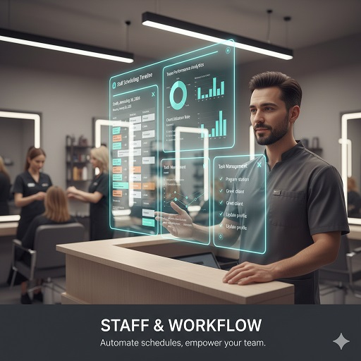 Salon staff scheduling and workflow management interface